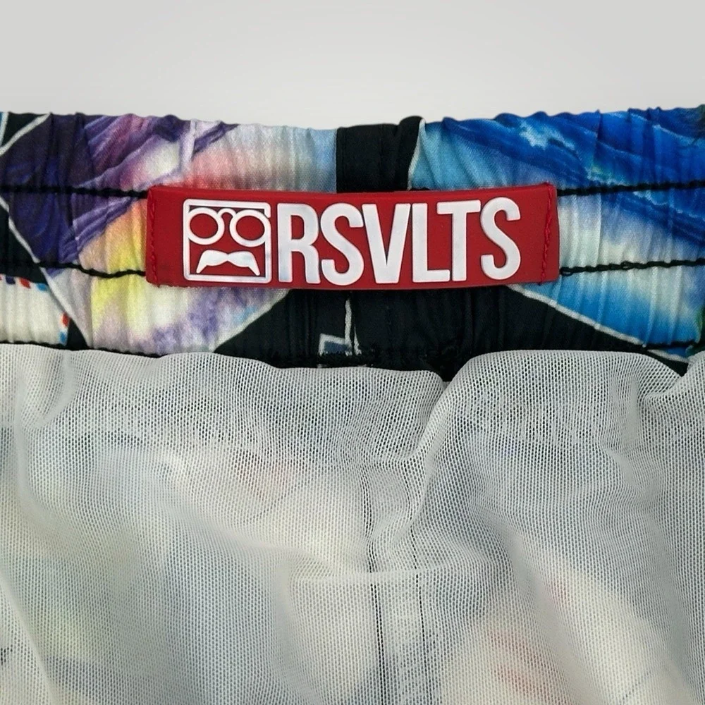 RSVLTS Bob Ross Postcards Swim Trunks Shorts Men's Size MEDIUM‎ Mesh Lined